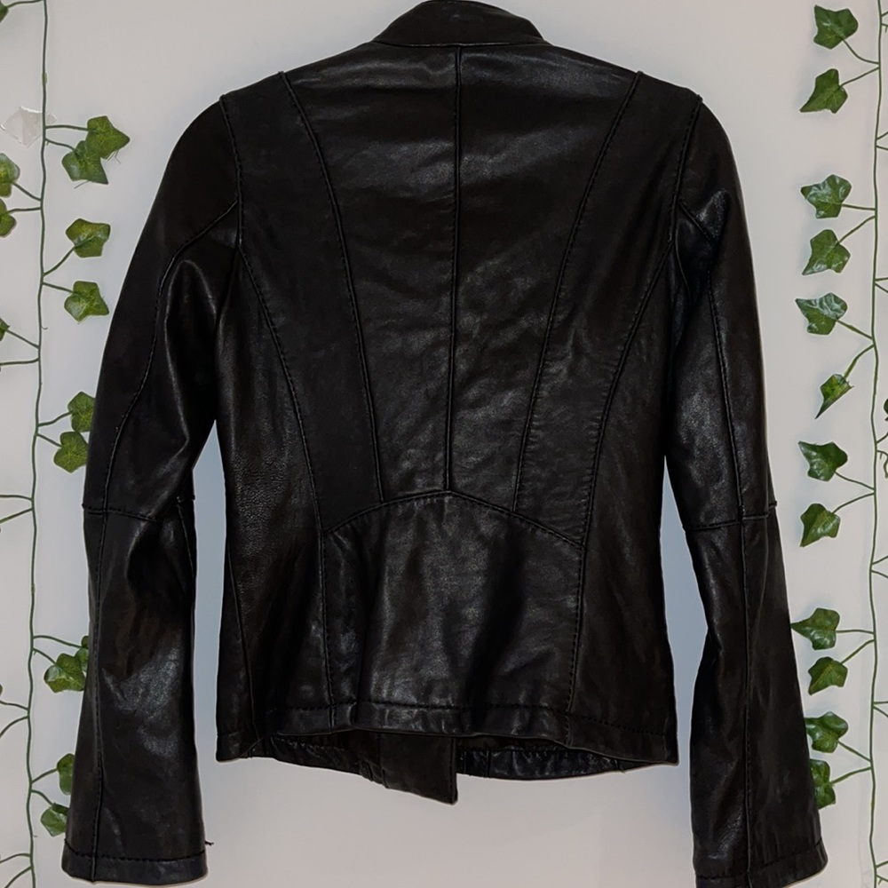 Women's Michael Kors Black Leather Zip Jacket XS - Picture 8 of 16